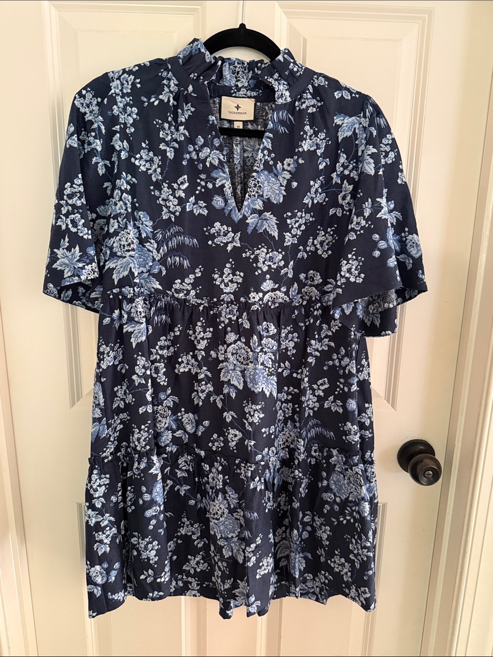 Tuckernuck Navy and Light Blue Floral Tiered Mini Dress